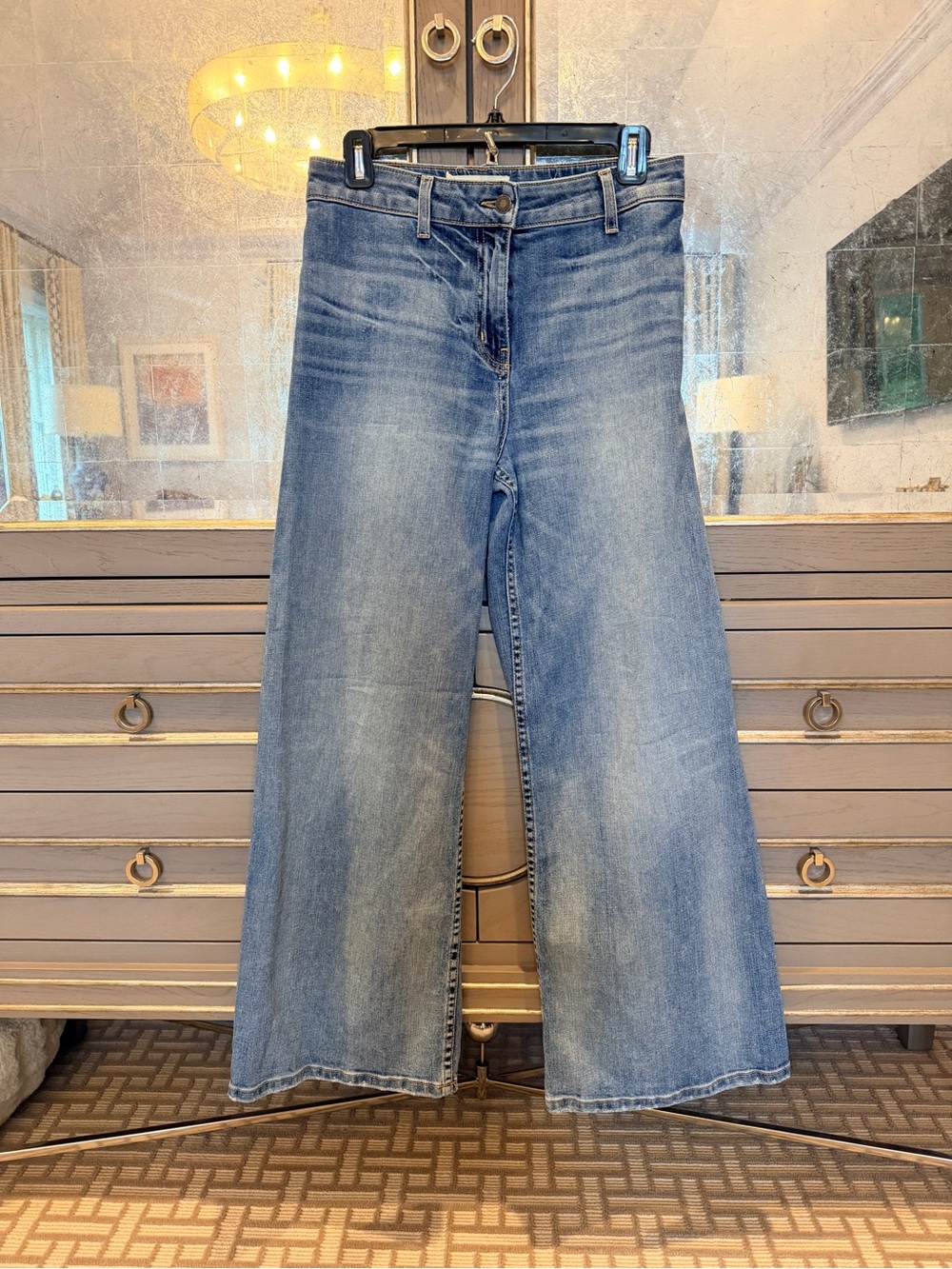 Nili Lotan Wide-Leg Cropped Jeans - Light Blue Denim sz 26